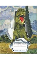 Composition Book: Dinosaur Van Gogh Wide Ruled Blank Lined Writing Notebook School Exercise Book For Assignments, Studying, or Notes (Wheat Field Edition)