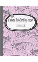 Cursive handwriting paper notebook: The large 16 double-lined spaced notebook for primary and early year children learning to write in cursive script style - Pink and black dinocorn co
