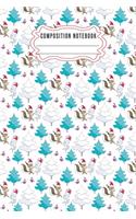Composition notebook: Journal Notebook-Cute Bear Deer Forest Woodland Santa Claus Hat Cartoon Animals Fox Wolf Bird Xmas Christmas December Wide Ruled Paper Winter Blank 