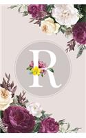 R: Monogram Initial R Notebook Elegant Pretty Cute Flowers Blank Lined Paper Journal Present for Women and Girls