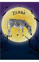 Zebra Notebook Halloween Journal: Spooky Halloween Themed Blank Lined Composition Book/Diary/Journal For Zebra Lovers, 6 x 9, 130 Pages, Full Moon, Bats, Scary Trees