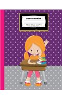 Composition Book: College Ruled - Red Hair Girl w/ Ponytails in Class - 140 Pages (70 Sheets) - 7.44" x 9.69" - Blank Lined - Unique Notebooks, Journals & Gifts for E