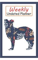 Weekly Undated Planner: 52 Weeks Planner with Blue Flower Australian Shepherd Dog Pattern and Gratitude Journal Section (Agenda, Organizer, Notes, Goals & to Do Lists)