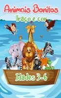 Rastro e cor de animais bonitos: Livro de Rastreamento e Coloração de Animais Desenhos de animais para crianças rastrear, desenhar e colorir, folhas de atividades para crianças pequ