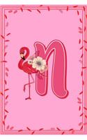 N: Letter N Monogram Pink Flamingo Floral Notebook & Journal