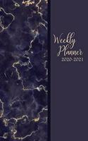 Weekly Planner 2020 2021: 2 Year Weekly Daily Schedule Organizer / 5 x 8 Agenda Calendar / Year At A Glance / Pretty Purple & Gold Marble Design