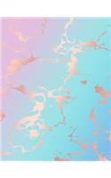 Notebook: Beautiful Blue and Pastel Hue Marble and Rose Gold - 8.5 x 11, 150 College Ruled Pages - Gift for Women and Teen Girls