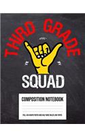 Third Grade Squad Shaka Hand Sign: Large Dual Half and Half 4 x 4 Maths Graph Paper Composition Notebook and Grid Squared Wide Ruled Line Paper Maths Workbooks for 3rd Third Grade Sch