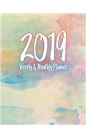 2019 Weekly & Monthly Planner: Artist Watercolor Design - Large Size Full 12 Month Planner with Daily Weekly Notes and Holidays - Full Year from 2019- 2020 Calendar. (2019 Monthly