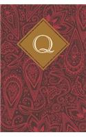 Q: Elegant Monogrammed Blank Dotted Journal: Beautiful and Classic Bulleted Dot Grid Notebook: Red Paisley Pattern Design