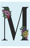 M: Floral Monogram, 6x9, 120-Pages, Lined Notebook
