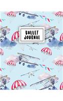 Bullet Journal: Cute Airplane Watercolor - 150 Dot Grid Pages (Size 8x10 Inches) - With Bullet Journal Sample Ideas