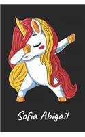 Sofia Abigail: Cuaderno de notas blanko para niña y mujer con nombre personalizado y diseño de kawaii cuaderno unicornio bailarin con pelo en los colores de la ban