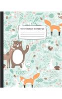 Composition Notebook: Wide Ruled Notebook Forest Bear Fox Deer Hedgehog Friends Lined School Journal - 100 Pages - 7.5" x 9.25" - Children Kids Girls Teens Women - Perfec