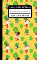 Composition Notebook: Cute Fox Wide Ruled Notebook St. Patrick's Day Lined School Journal 100 Pages 7.5 x 9.25 Yellow