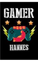 Gamer Hannes: Liniertes Notizbuch für deinen Vornamen