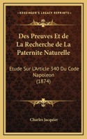 Des Preuves Et de La Recherche de La Paternite Naturelle