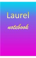 Laurel: Blank Notebook - Wide Ruled Lined Paper Notepad - Writing Pad Practice Journal - Custom Personalized First Name Initial L Blue Purple Gold - Taking 