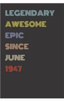 Legendary Awesome Epic Since June 1947 - Birthday Gift For 72 Year Old Men and Women Born in 1947