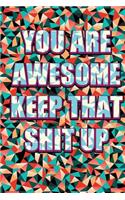 You Are Awesome Keep That Shit Up: Funny Journal for Men, 100 Blank Lined Pages, 6x9 Unique Adult Diary for Women, Sarcastic Humor Gag Gift, Cool Idea Planner, Ruled Composition Book