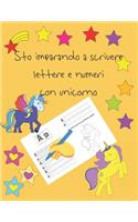 Sto imparando a scrivere lettere e numeri con unicorno