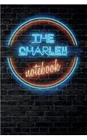 The CHARLEY Notebook: Vintage Blank Ruled Personalized & Custom Neon Sign Name Dotted Notebook Journal for Girls & Women. Wall Background. Funny Desk Accessories. Retro B
