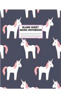 Blank Sheet Music Notebook: Cute Unicorn Matte Cover Design with 110 Pages White Paper Interior for Musician Students and Professionals Playing Piano, Ukelele, Mandolin and oth