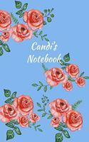 Candi's Notebook: Personalized Journal - Garden Flowers Pattern. Red Rose Blooms on Baby Blue Cover. Dot Grid Notebook for Notes, Journaling. Floral Watercolor Design