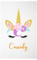 Cassidy A5 Lined Notebook 110 Pages: Funny Blank Journal For Lovely Magical Unicorn Face Dream Family First Name Middle Last Surname. Unique Student Teacher Scrapbook/ Composition Great