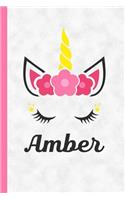 Amber: Personalized Name Unicorn Notebook Journal College Ruled Blank Lined (6 X 9) Small Composition Book Planner Diary Softback Cover Custom Gift for Uni