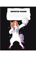 Composition Notebook: Volleyball Unicorn Black Composition Notebook Back to School 7.5 x 9.25 Inches 100 College Ruled Pages Journal Volleyball Player Gift