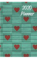 2020 Planner: 2020 Weekly Simple Planner: 52 Week Agenda: 6x9 Soft Cover: Teal Wood-Inspired Design & Rustic Red Hearts