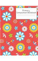 Primary Composition Notebook: Story Paper Journal Grades K-2 & 3 - Dashed Midline and Picture Space School Exercise Book 120 sheets. Pink Floral Cover.