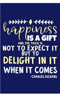 Happiness Is A Gift And The Trick Is Not To Expect It But To Delight In It When It Comes - Charles Dickens