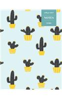 College Ruled Notes 110 Pages: Cactus Floral Notebook for Professionals and Students, Teachers and Writers - Bright Yellow Pottery and Cactus Pattern on Blue Background