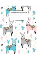 Composition Notebook: Adorable Llama and Cactus Wide Ruled Composition Book