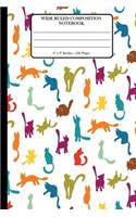 Wide Ruled Composition Notebook 6" x 9". 120 Pages.: Book Cover With Beautiful Cute Colored Cats Silhouettes. Funny Cats Book Cover. I Love Cats Background Pattern.