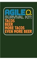 Agile Survival Kit: Tacos Beer More Tacos Even More Beer: Dark Green, Orange & Blue Design, Blank College Ruled Line Paper Journal Notebook for Project Managers and The