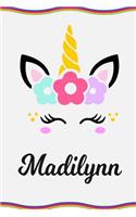 Madilynn: Personal Notebook Personal Diary Unicorn Notebook Personalized Journal Customized Journal Unicorn Lover Personal Name Notebook