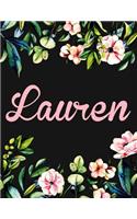 Lauren: Personalised Lauren Notebook/Journal For Writing 100 Lined Pages (Black Floral Design)