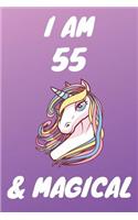 I Am 55 And Magical: Unicorn 55th Birthday Journal Present / Gift for Women & Men Purple Theme (6 x 9 - 110 Blank Lined Pages)