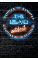 The LELAND Notebook: Vintage Blank Ruled Personalized & Custom Neon Sign Name Dotted Notebook Journal for Boys & Men. Wall Background. Funny Desk Accessories. Retro Back