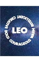 Leo Courageous Warm Intelligent Creative Bold: 8.5x11 College Ruled Blank Notebook Astrology Zodiac Theme Galaxy and Stars