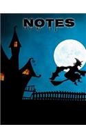 Notes: Witch Flying Full Moon Haunted House Notebook