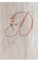 D: Letter D Journal, Rose Gold on Wood, Personalized Notebook Monogram Initial, 6 X 9
