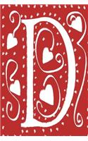 Monogram Journal Letter D Hearts Love Red White