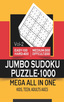 JUMBO SUDOKU PUZZLE-1000 MEGA ALL IN ONE Vol-2: Master Challenge Collection-Easy to Difficulty Sudoku for Adults and Kids - Suitable for All Levels from Beginners to Seniors