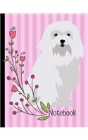 Notebook: Maltese Dog Pink School Composition Notebook 100 Pages Wide Ruled Lined Paper