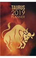 Taurus Planner: 2019: Zodiac Star Sign: Organizer and Notebook: Nebula Design
