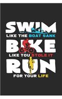 Swim Bike Run: 6x9 Triathlon - blank with numbers paper - notebook - notes